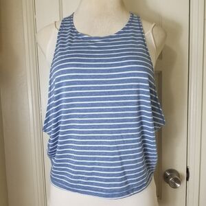 YOGALICIOUS XL blue white stripe sleeveless crop tank top slit back